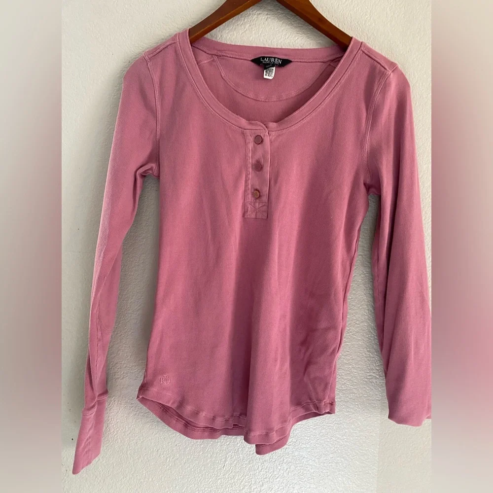 Lauren Ralph Lauren Henley Cotton Long Sleeve Size Medium - Picture 2 of 12